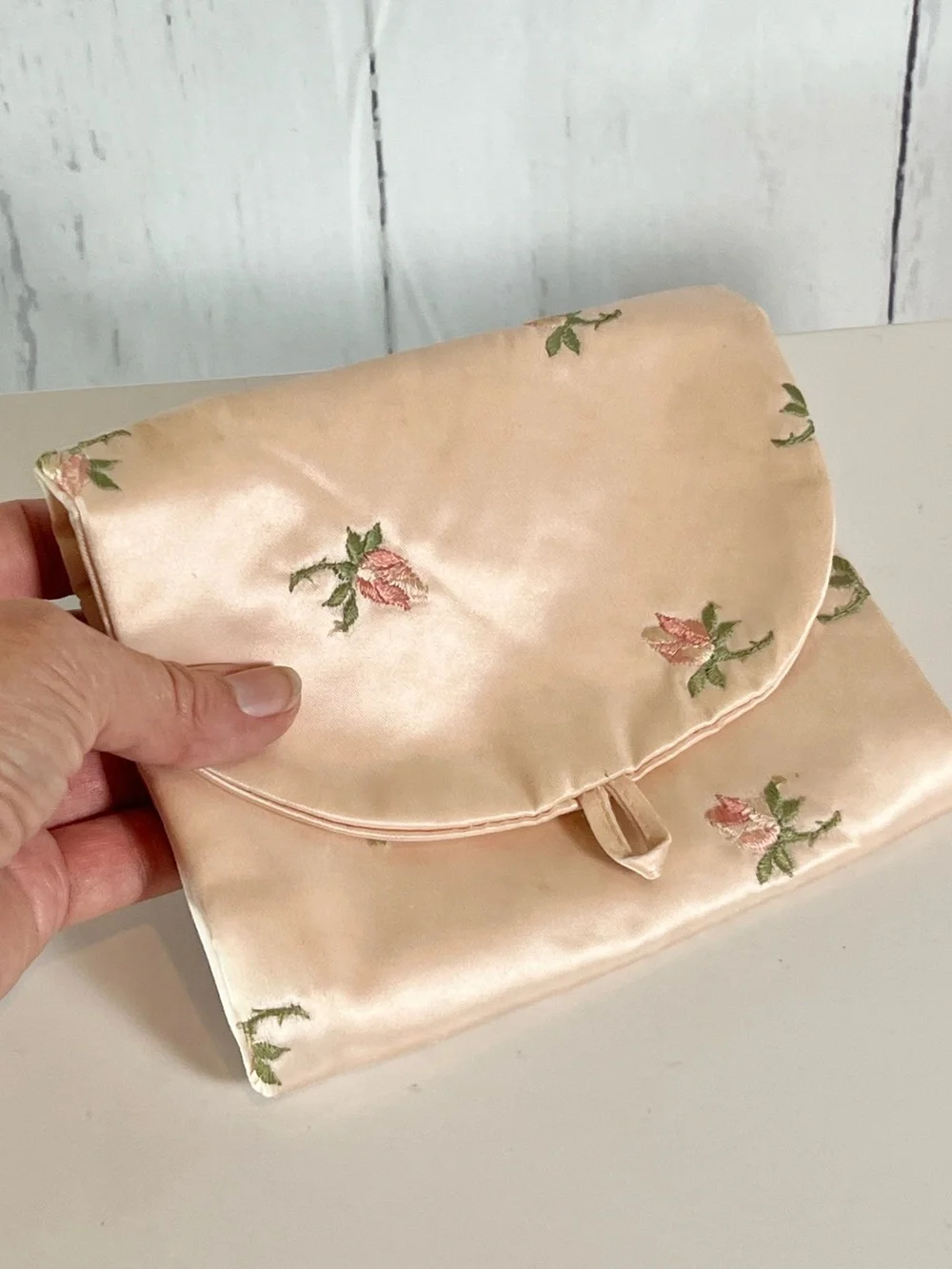 Vintage Pink Satin Embroidered Hosiery Bag Morrillcraft Boston Lingerie
